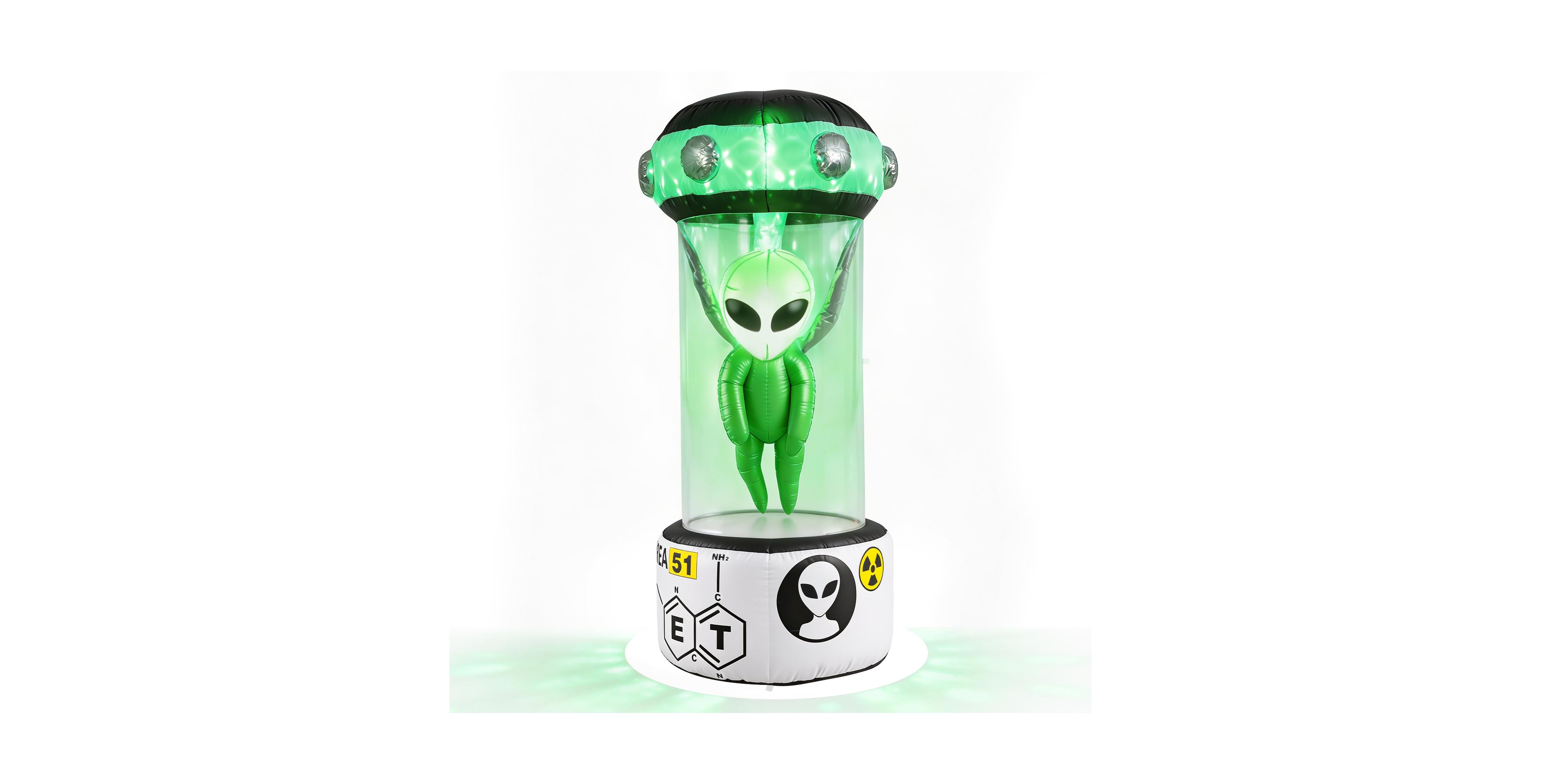 Costway Halloween Blow Up Alien Outdoor Decorations with Rotating Flashing Green Lights
