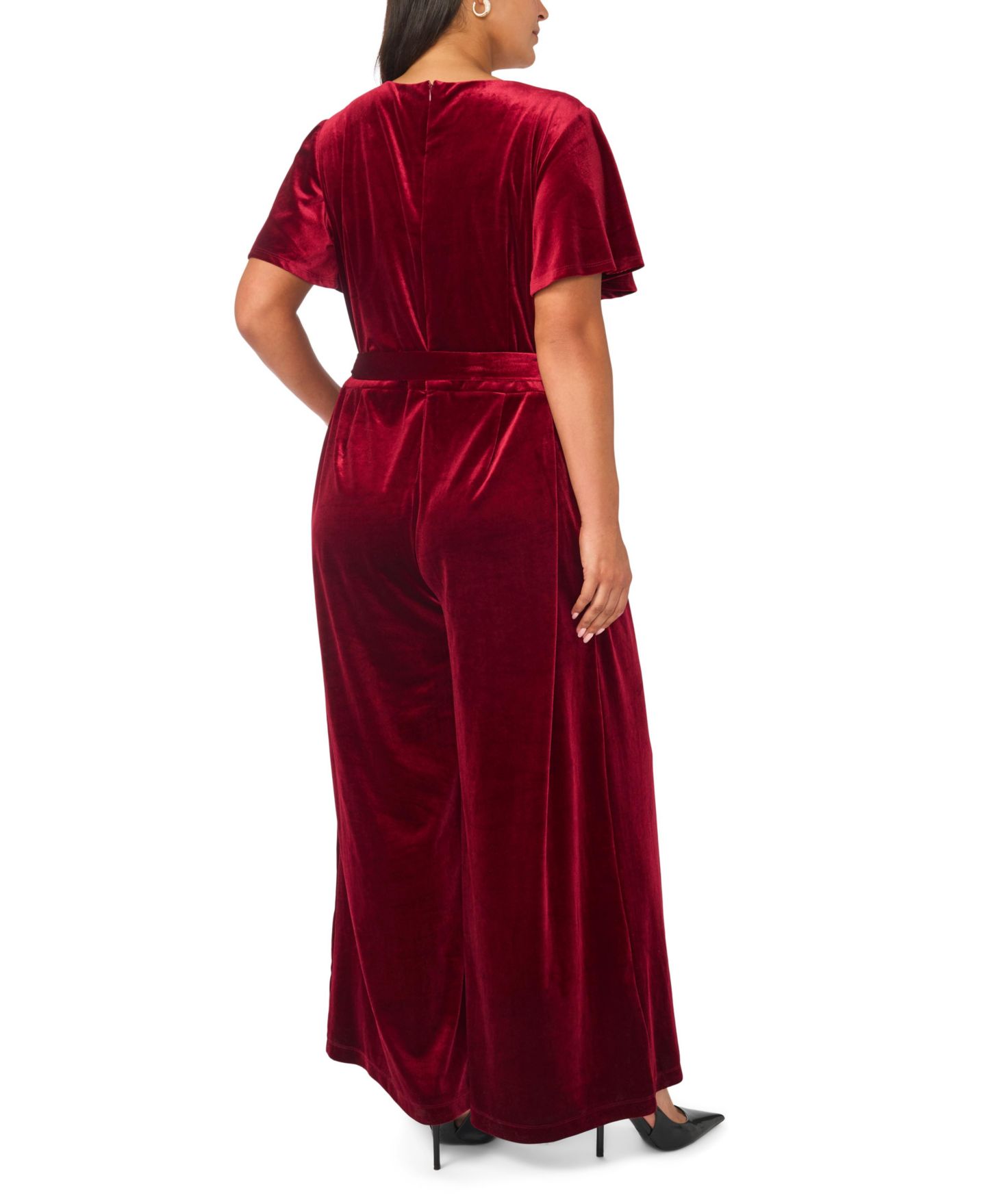 Женский комбинезон Vince Camuto Plus Size Flutter Sleeve Surplice Velvet Wide-Leg Jumpsuit, цвет: Мерло — фото 4