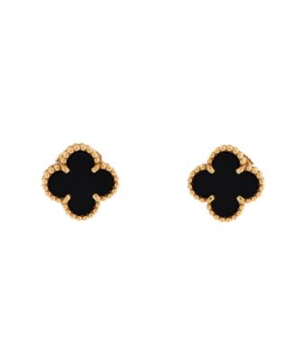Sweet Alhambra Onyx Stud Earrings in 18K Yellow Gold