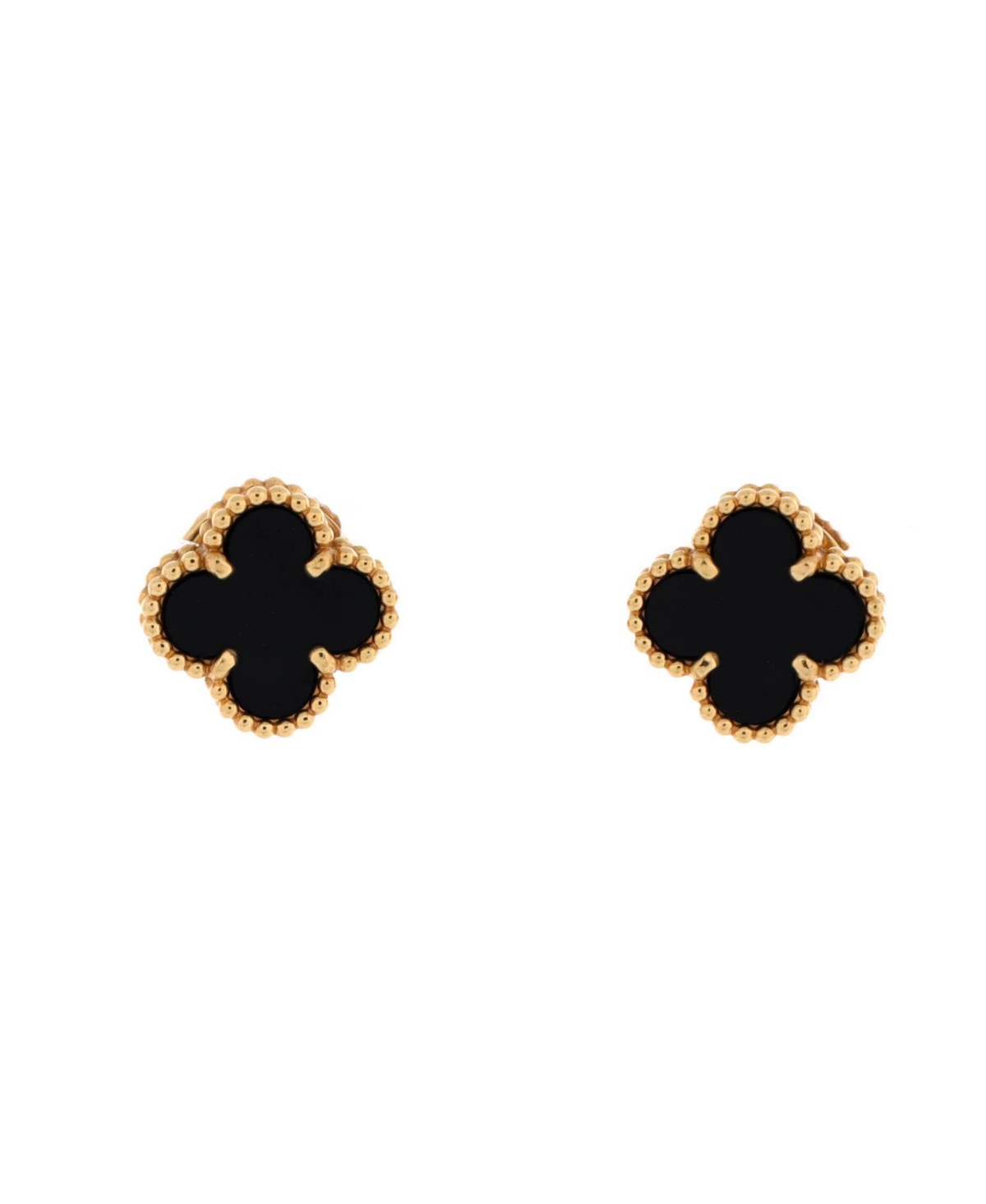 Pre-Owned Van Cleef & Arpels Sweet Alhambra Onyx Stud Earrings in 18K Yellow Gold