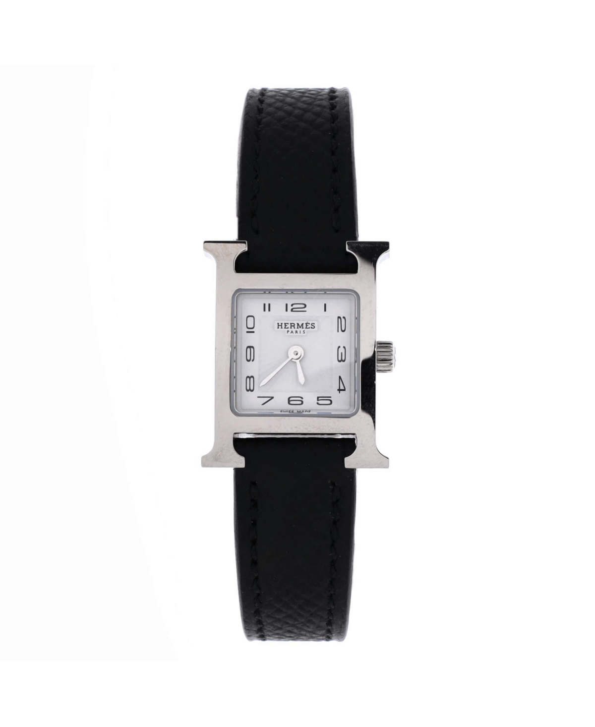 Pre-Owned HERMES Heure H Quartz Watch in Stainless Steel and Leather 17mm