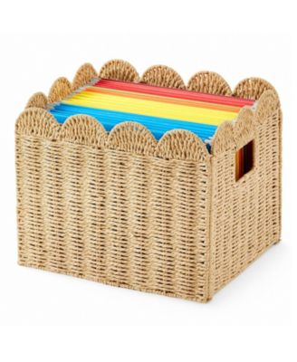 Collapsible Letter Size Hanging File Organizer Woven Scalloped Paper Rope Storage Basket
