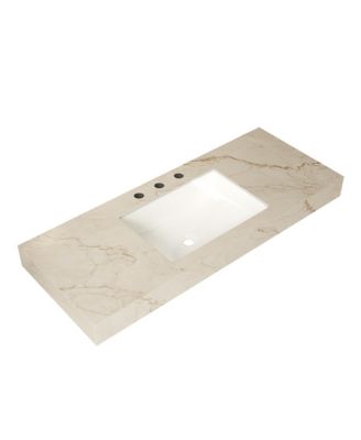 48 Inch Cream Gold Vein Sintered Stone Vanity Top with Undermount Ceramic Basin 3 Pre Drilled Faucet Holes No Cabinet No Faucet No Sink Cover