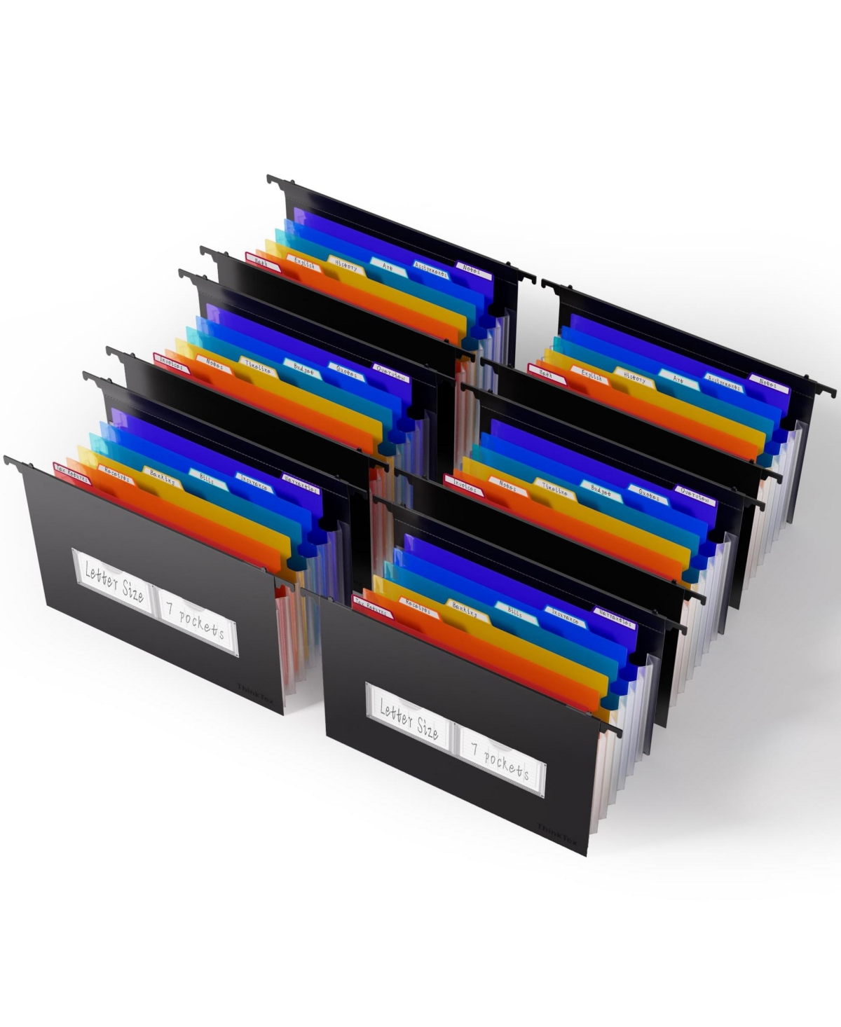 Four Candies Plastic Expanding Hanging File Folders Accordion Pockets Letter Size Organizer - Black-6 pack