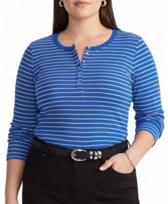 Plus Size Henley Long-Sleeve Ribbed Tee