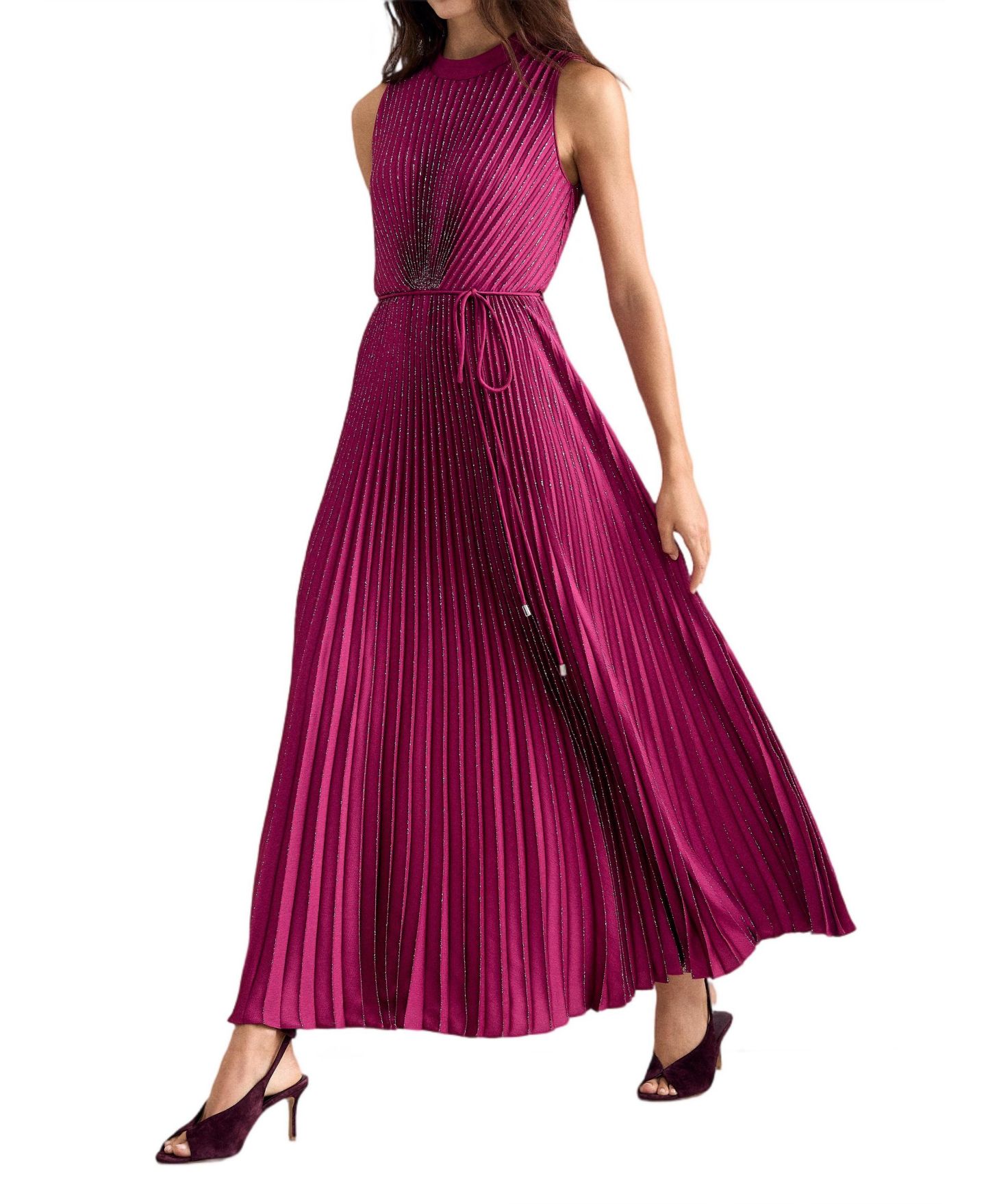 Женское платье Phase Eight Simara High-Neck Pleated Maxi, цвет: Фуксия — фото 4