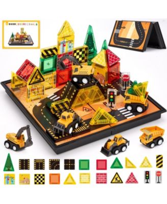 Construction Travel Building Tiles With Engineering Cars, 42-Piece Magnetic Building Set, Ages 3+