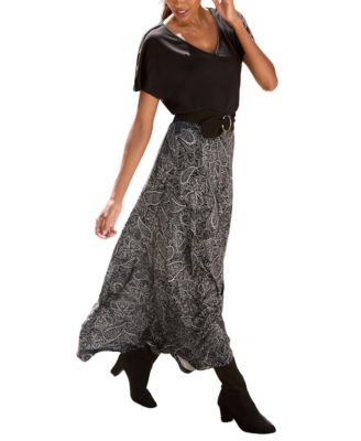 Women's Printed Smocked-Waist A-Line Maxi Skirt