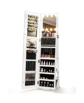 360-Degree Swivel Jewelry Cabinet with Lighted Full-Length Mirror