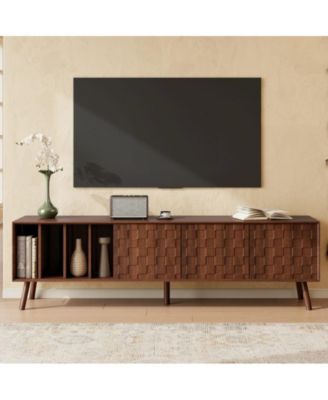 68" Mid-Century Modern TV Stand, Media Console Table with 5 Solid Wood Leg