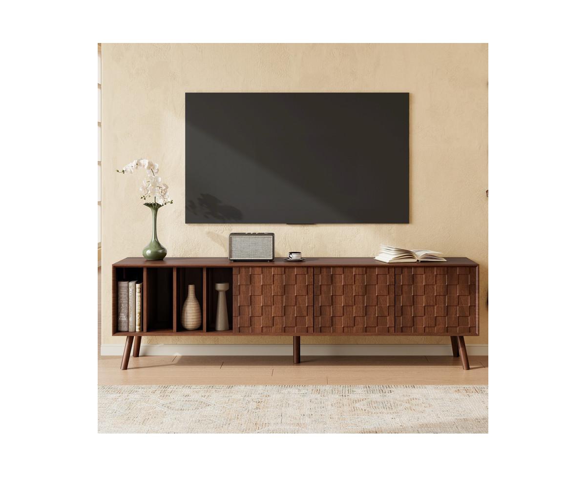 sumyeg 68" Mid-Century Modern Tv Stand, Media Console Table with 5 Solid Wood Leg - Walnut