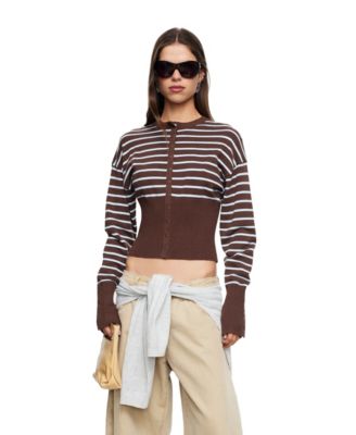 Women's Head In The Clouds Cropped Striped Crewneck Cardigan