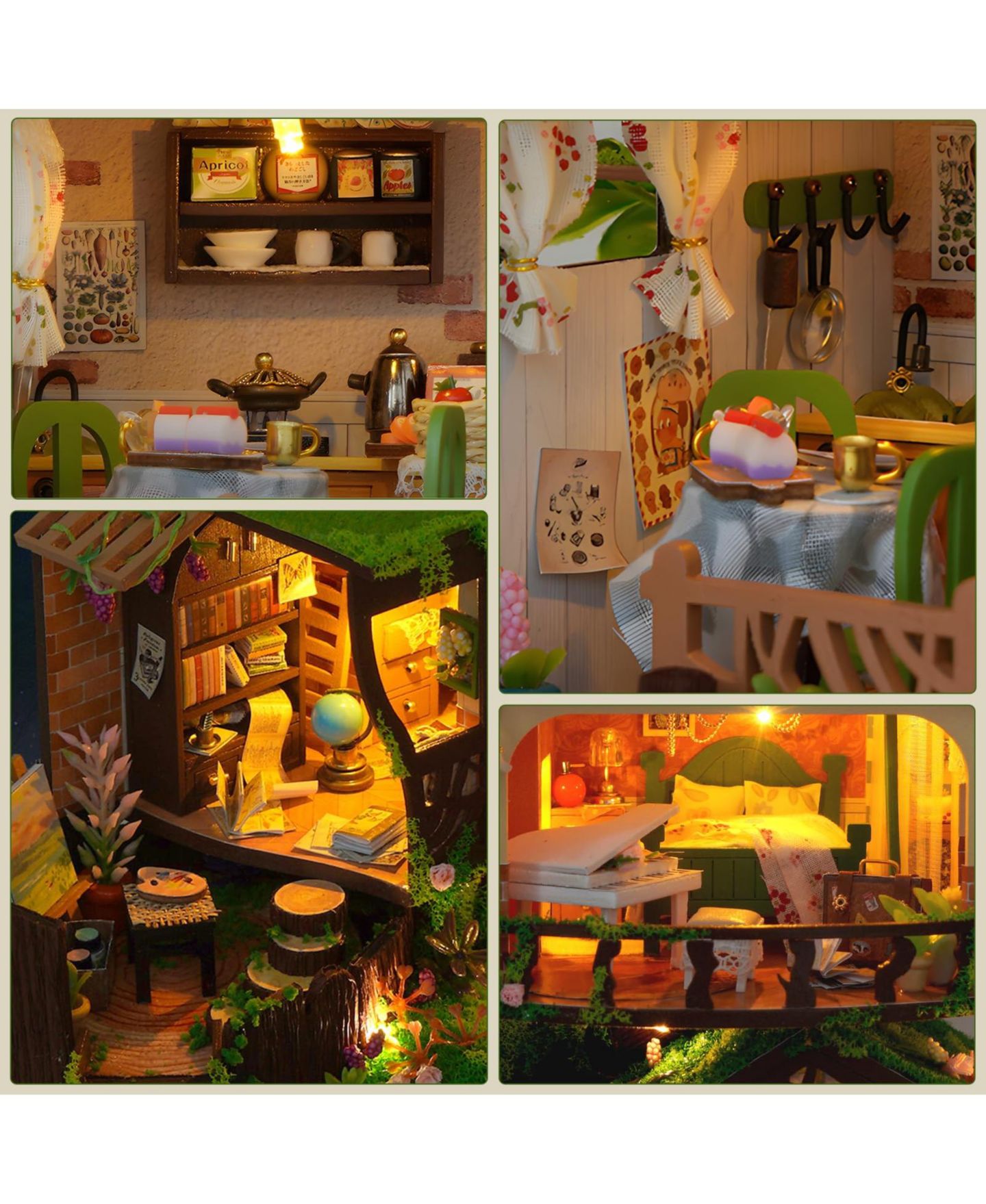 Набор для сборки кукольного домика Gnuadz Forest Treehouse на 3 комнаты с LED, 14+, цвет: Тёмно-зелёный — фото 3