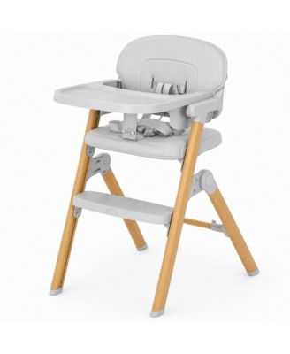 Nordic Style Adjustable Height Collapsible High Chair with Removable Tray, Footrest, 5-Point Harness and Non-Slip Base Feeding Booster Chair
