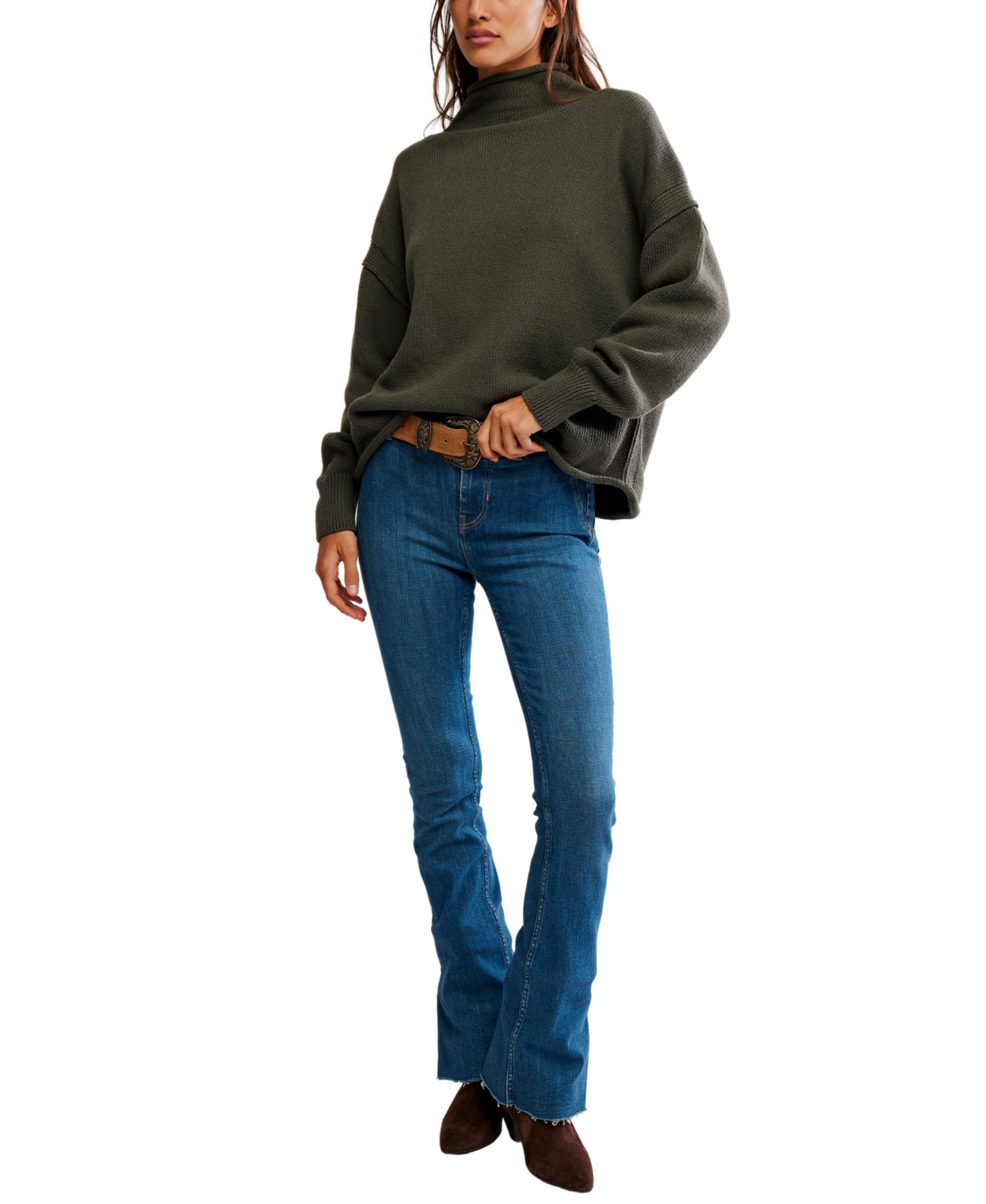 Женский свитер Free People Torres Mock Neck Oversized Long-Sleeve, цвет: Армейский — фото 2