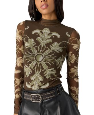Women's Jessa Sheer Long-Sleeve Mock-Neck Top
