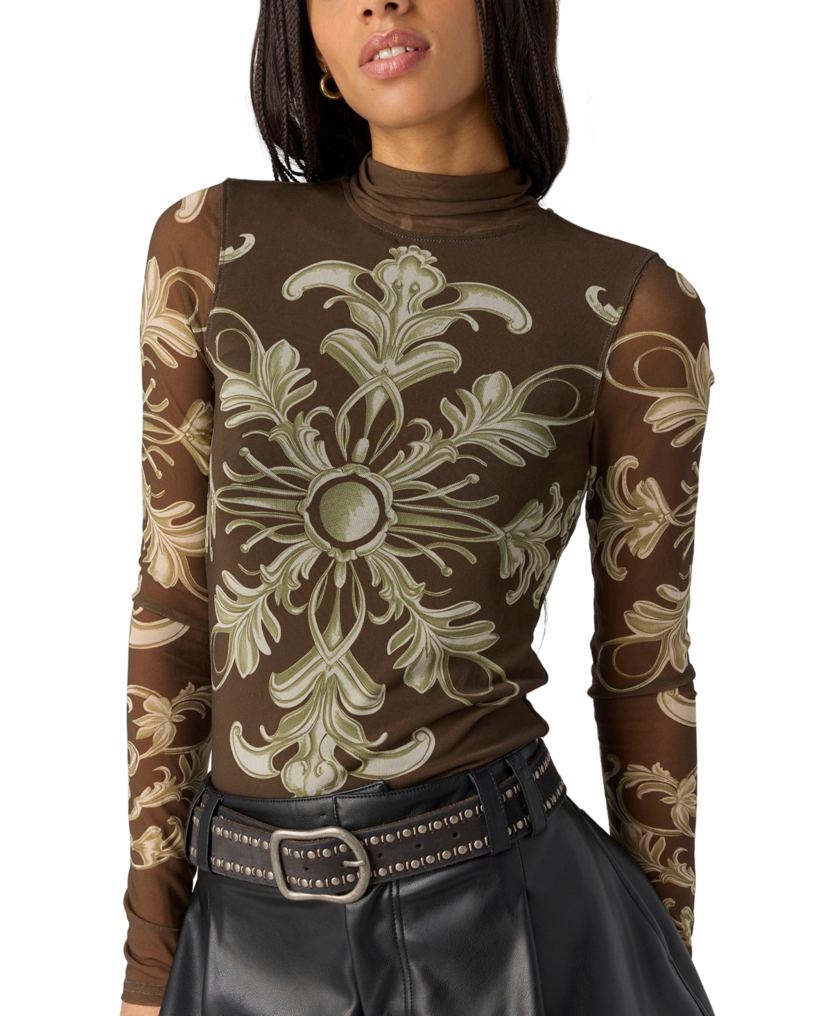 Free People Women's Jessa Sheer Long-Sleeve Mock-Neck Top