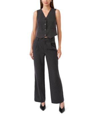 Women's Wide Leg Pinstripe Embellished Pant