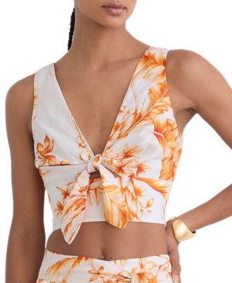 Women's Milly Printed Tie-Front Open-Back Linen Top