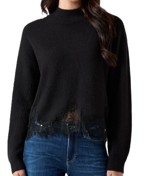 Женский свитер GUESS Hayden Mock Neck Long Sleeve Lace, цвет: Угольно-чёрный