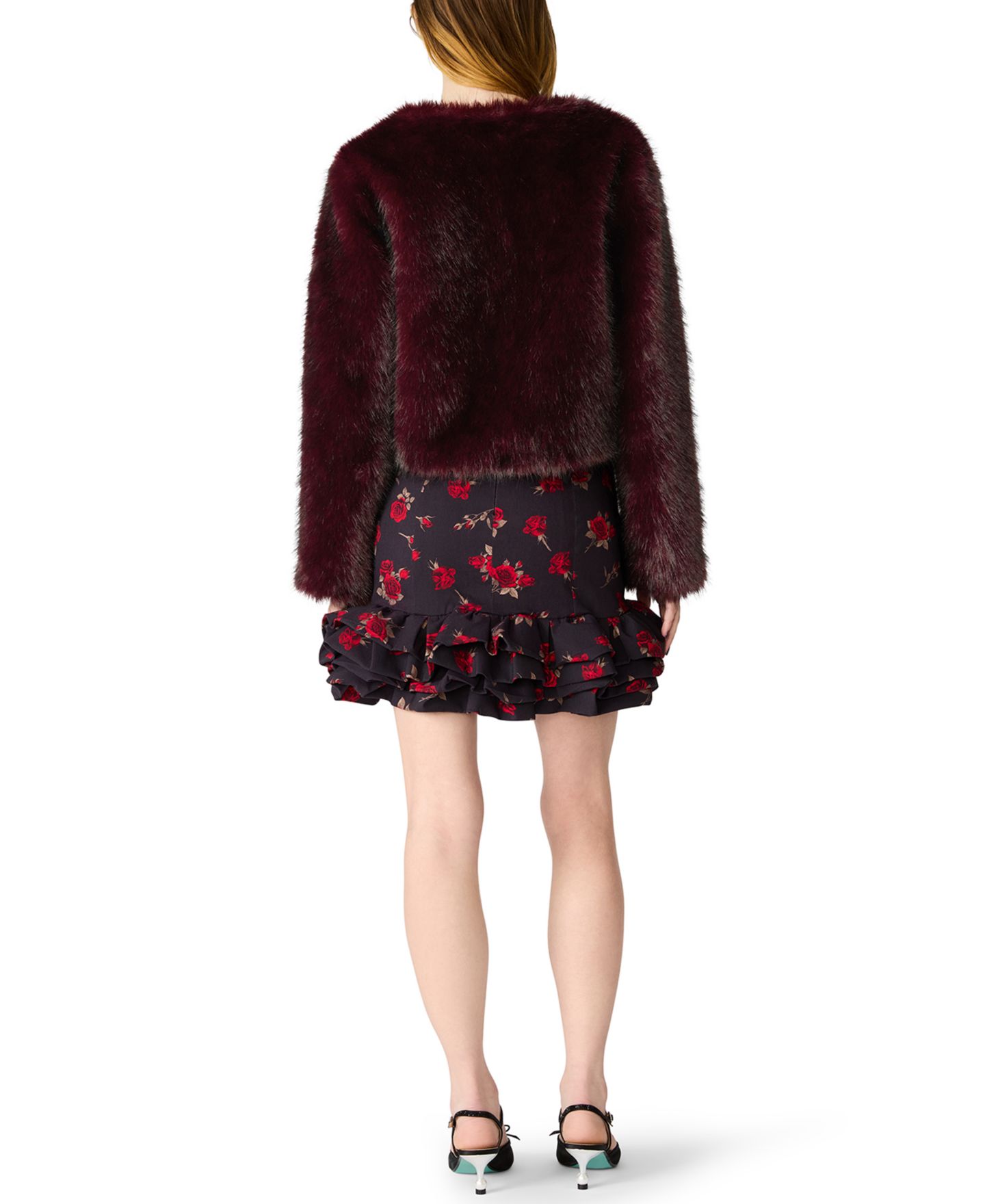 Женская куртка Betsey Johnson Chubby Cropped Open-Front Faux Fur, цвет: Красный сливовый — фото 6
