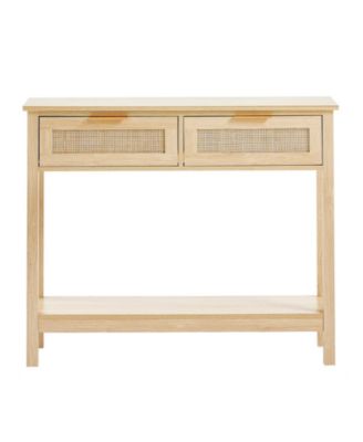Rattan Door Console Table Featuring Two Storage Drawers