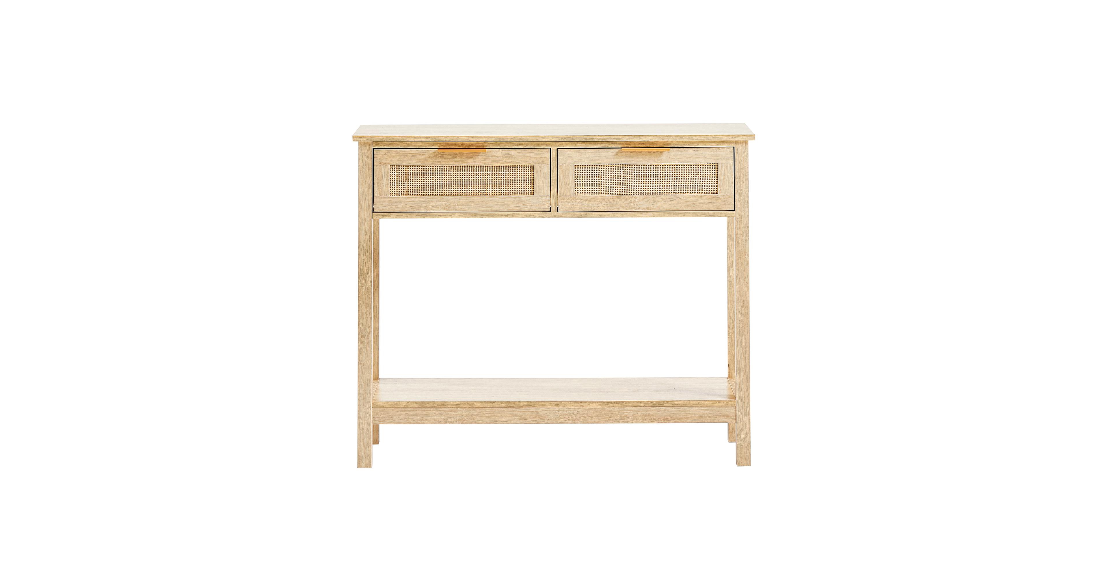 Gouun Rattan Door Console Table Featuring Two Storage Drawers