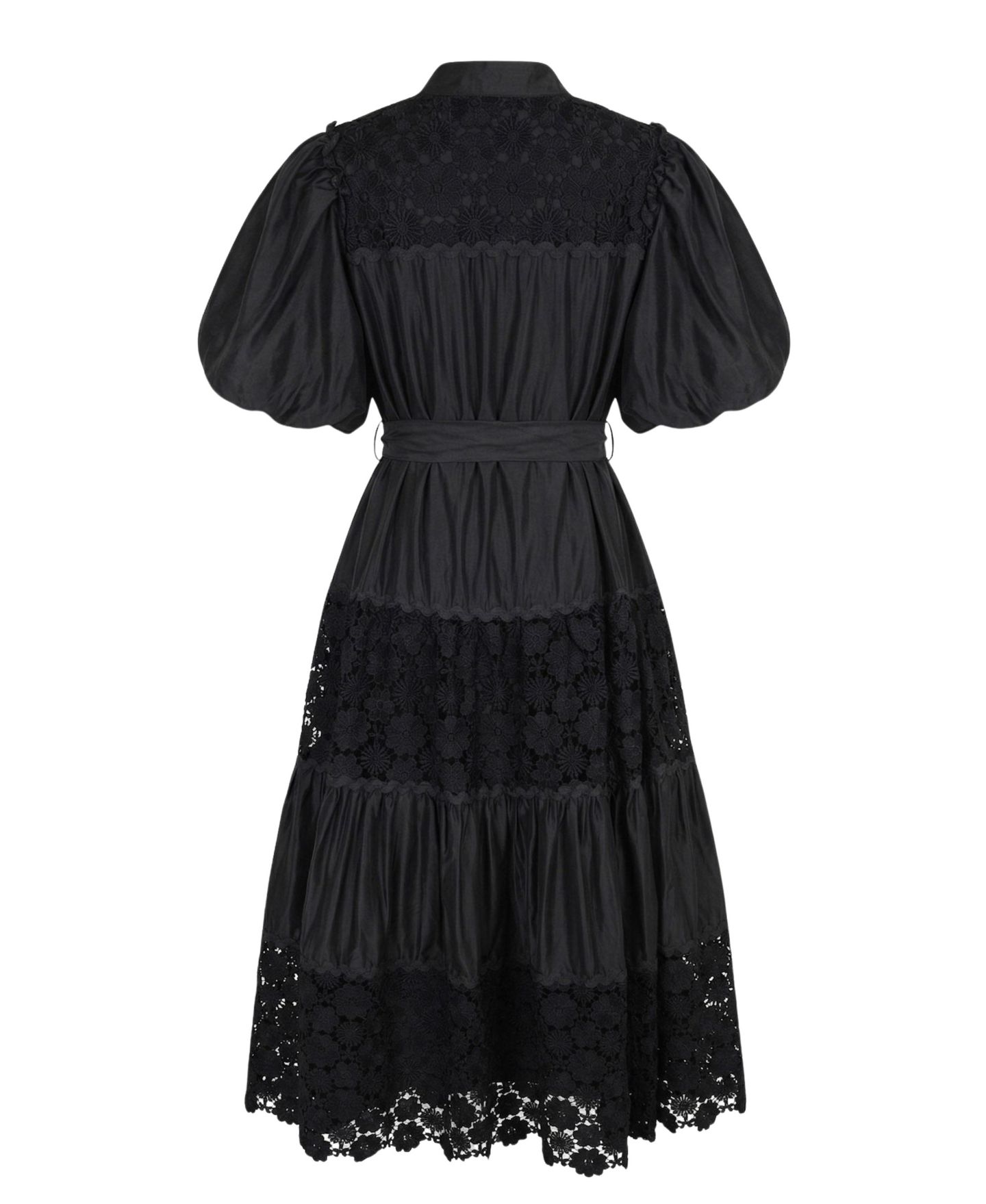 Женское платье Modenaire V-Neck Puff-Sleeve Lace-Panel Midi, цвет: Чёрный — фото 6