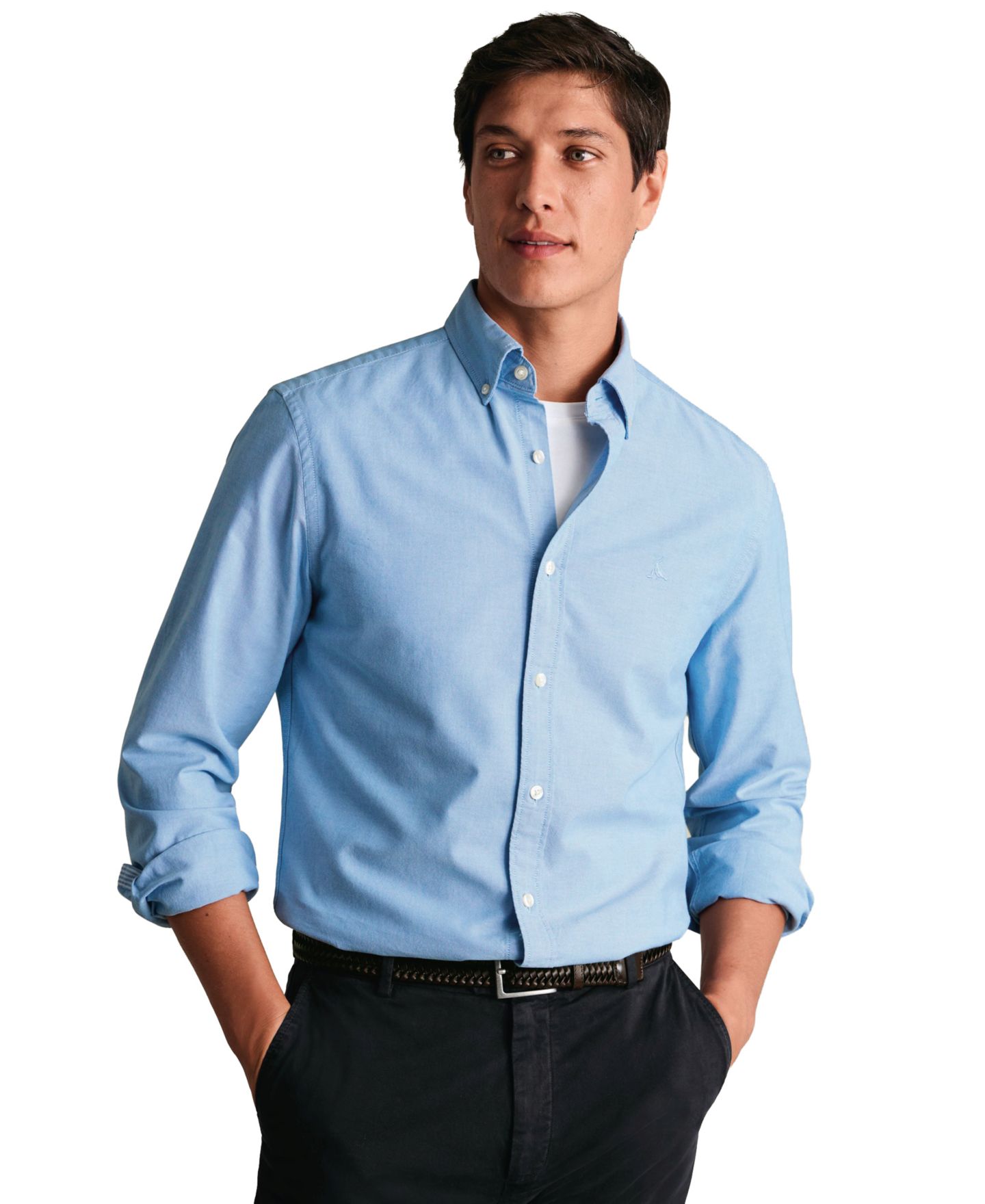 Мужская рубашка Charles Tyrwhitt Slim-Fit Long-Sleeve Natural Stretch Button-Down, цвет: Небесно-голубой — фото 2