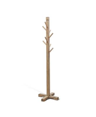 Solid Wood Coat Rack Freestanding, 8-Prong Coat Tree with Hooks