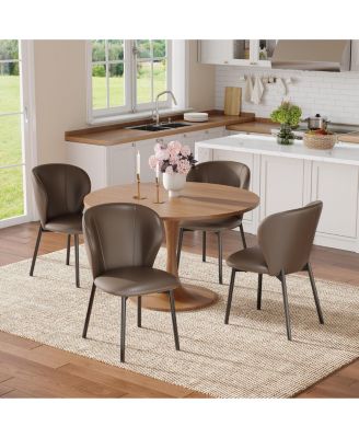 Dining Chairs Set of 4, Upholstered Faux Leather Kitchen Chairs Modern Dining Room Chairs with Metal Frame and Adjustable Feet for Dining Room