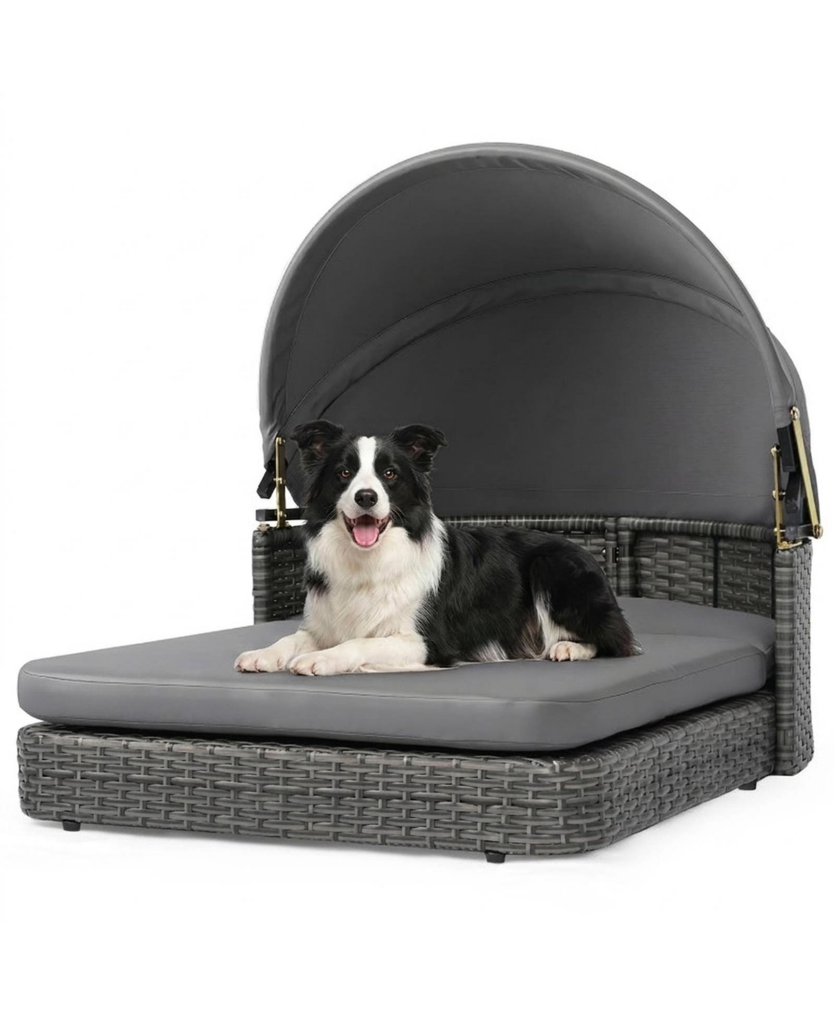 Gouun Wicker Canopy Dog Bed Featuring 2 Detachable Cushions - Mixed gray wicker