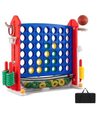 4-in-1 Height Adjustable Row Connect Game with Mesh Net and Carrying Bag