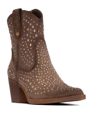 Women's Faux Suede Italian Western Ankle Block-Heel Slip-Resistant Booties