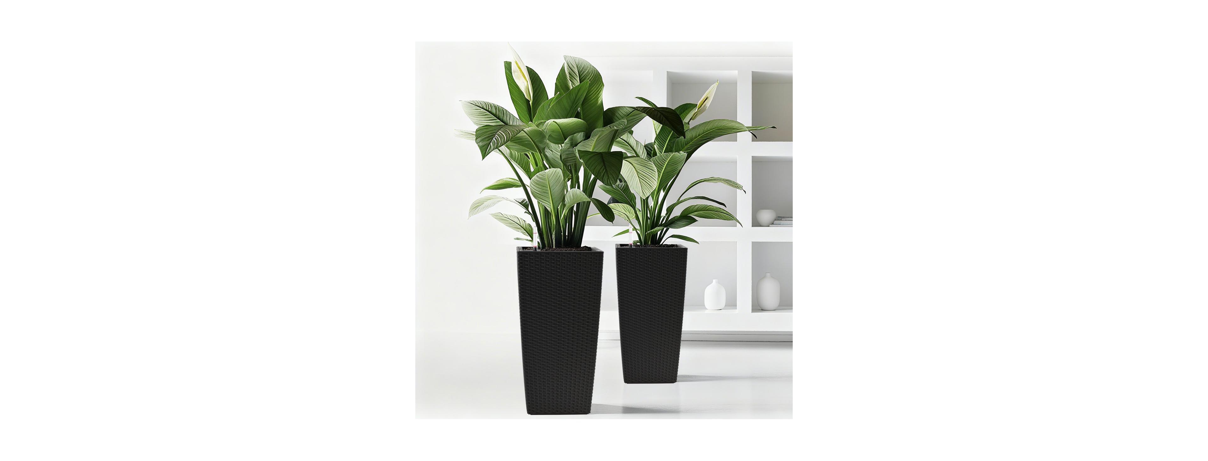 Laoties Set of 2 Faux Rattan Square Tall Planters with Self-Watering System, 22"