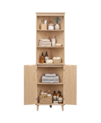 68 in Tall Corner Bathroom Cabinet with Fluted Doors and 3 Open Shelves