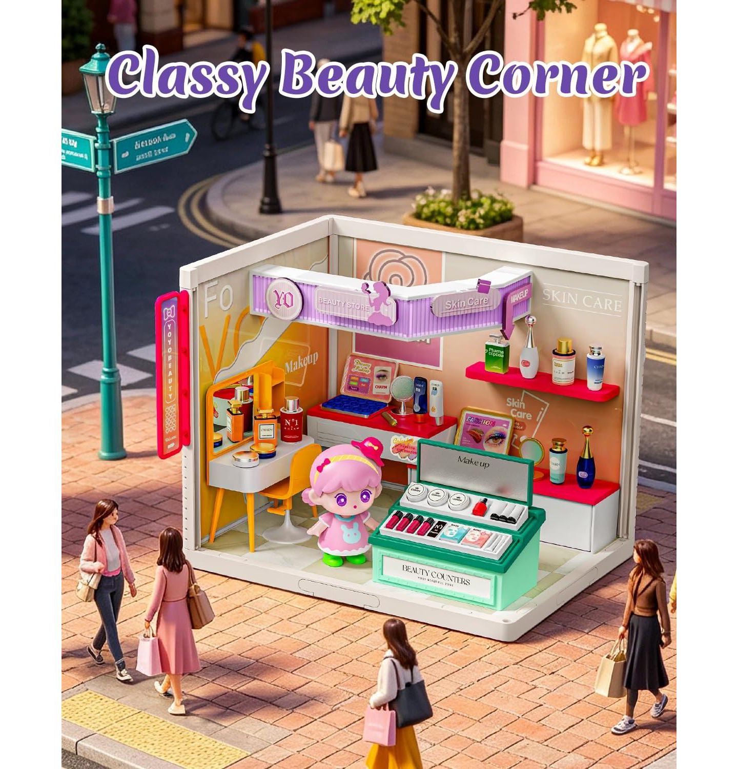Миниатюрный кукольный домик Gnuadz Beauty Salon с LED-подсветкой, DIY-набор из 132 деталей, цвет: Розовый — фото 2
