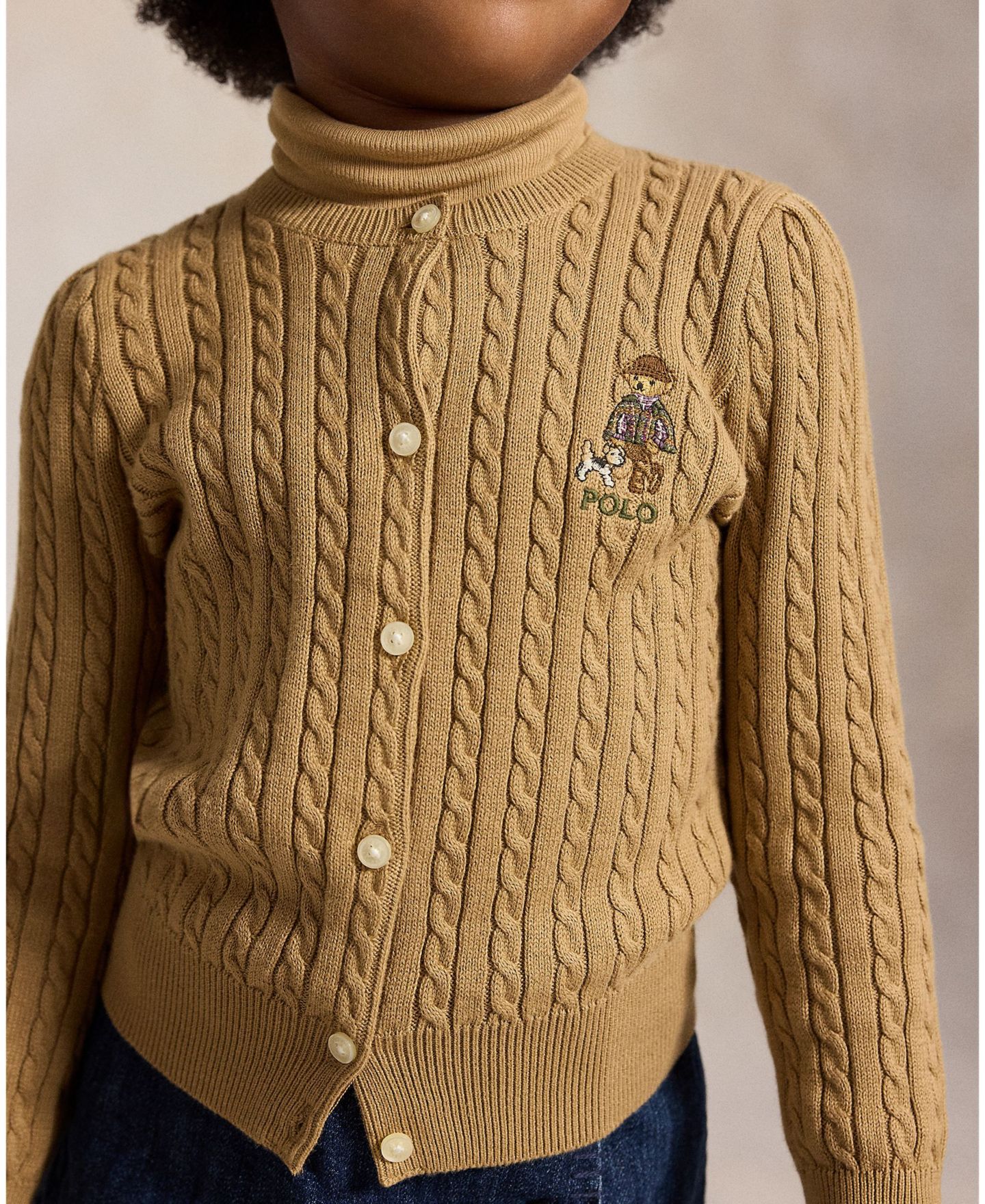 Кардиган Polo Ralph Lauren Polo Bear Mini-Cable Cotton Cardigan для девочек, цвет: Рыжевато-коричневый — фото 4