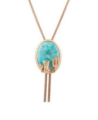 Genuine Blue Turquoise Bolo Tie Pendant Necklace