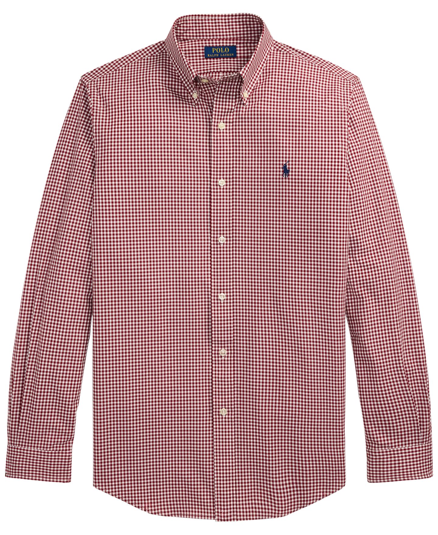 Мужская рубашка Polo Ralph Lauren Custom из поплина со стрейчем в клетку гингем, цвет: Винный / Белый — фото 5