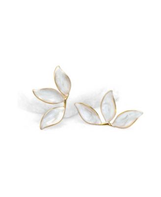 Imitation Pearl Canopy Leaf Ear Crawler Earrings