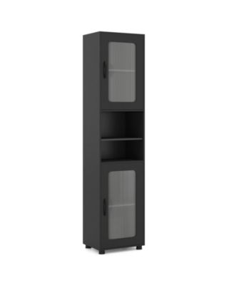 67 in Tall Freestanding Storage Cabinet with Fluted Translucent Doors