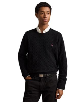 Men's Pink Pony Cable-Knit Relaxed-Fit Wool-Cashmere Sweater