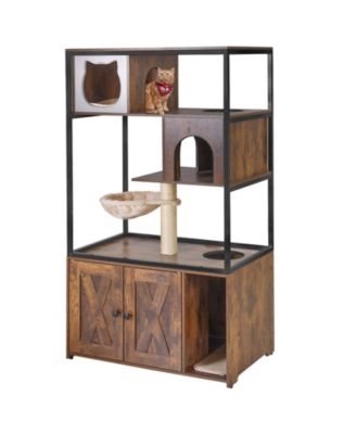 Wooden Cat Condo 3 Story Litter Box Enclosure with Strong Iron Frame
