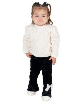 Baby Girls' Floral Long-Sleeve Velvet Top and Pants, 2-Piece Set