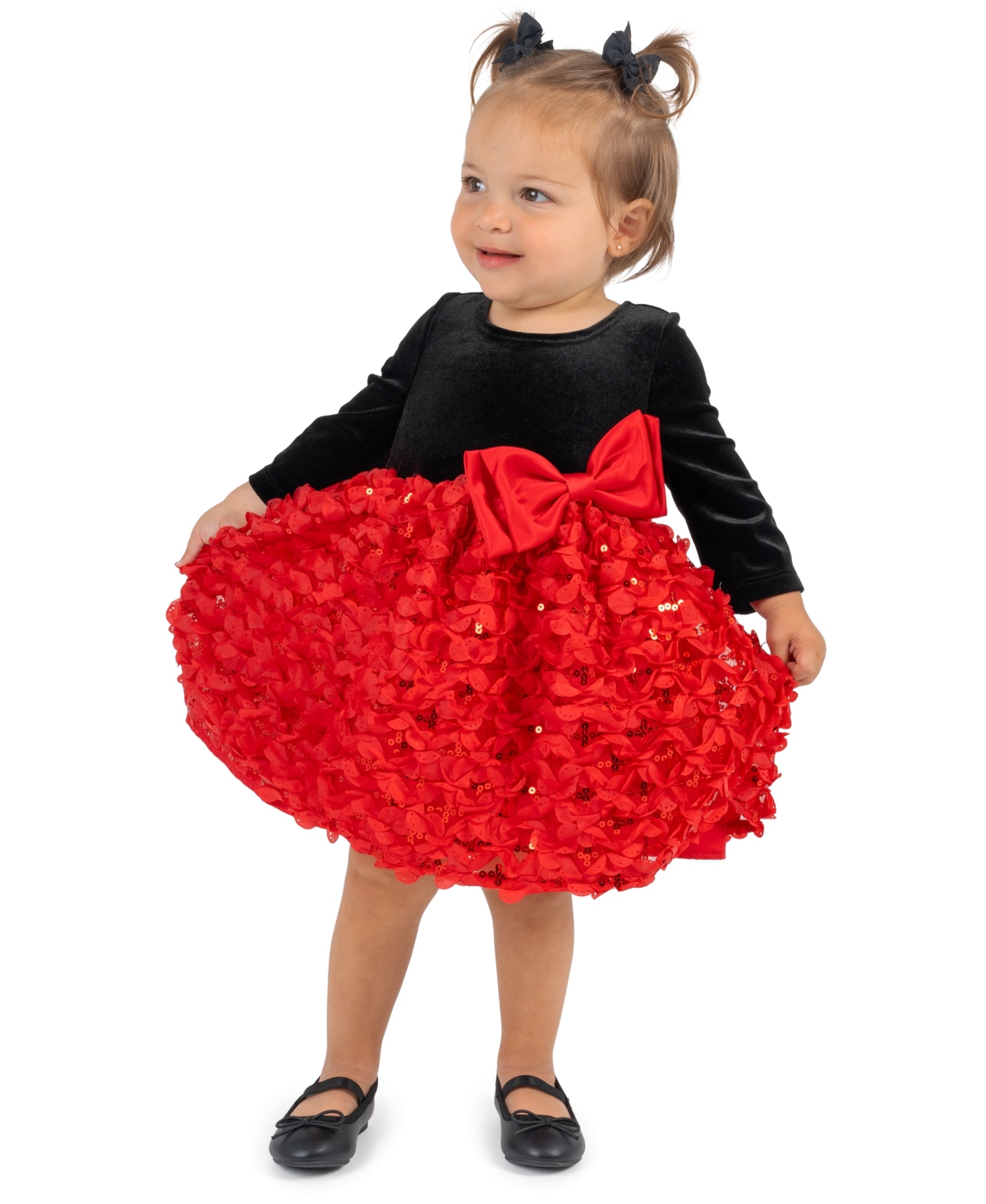 Rare Editions Baby Girls' Long-Sleeve Fit and Flare Sequined Dress