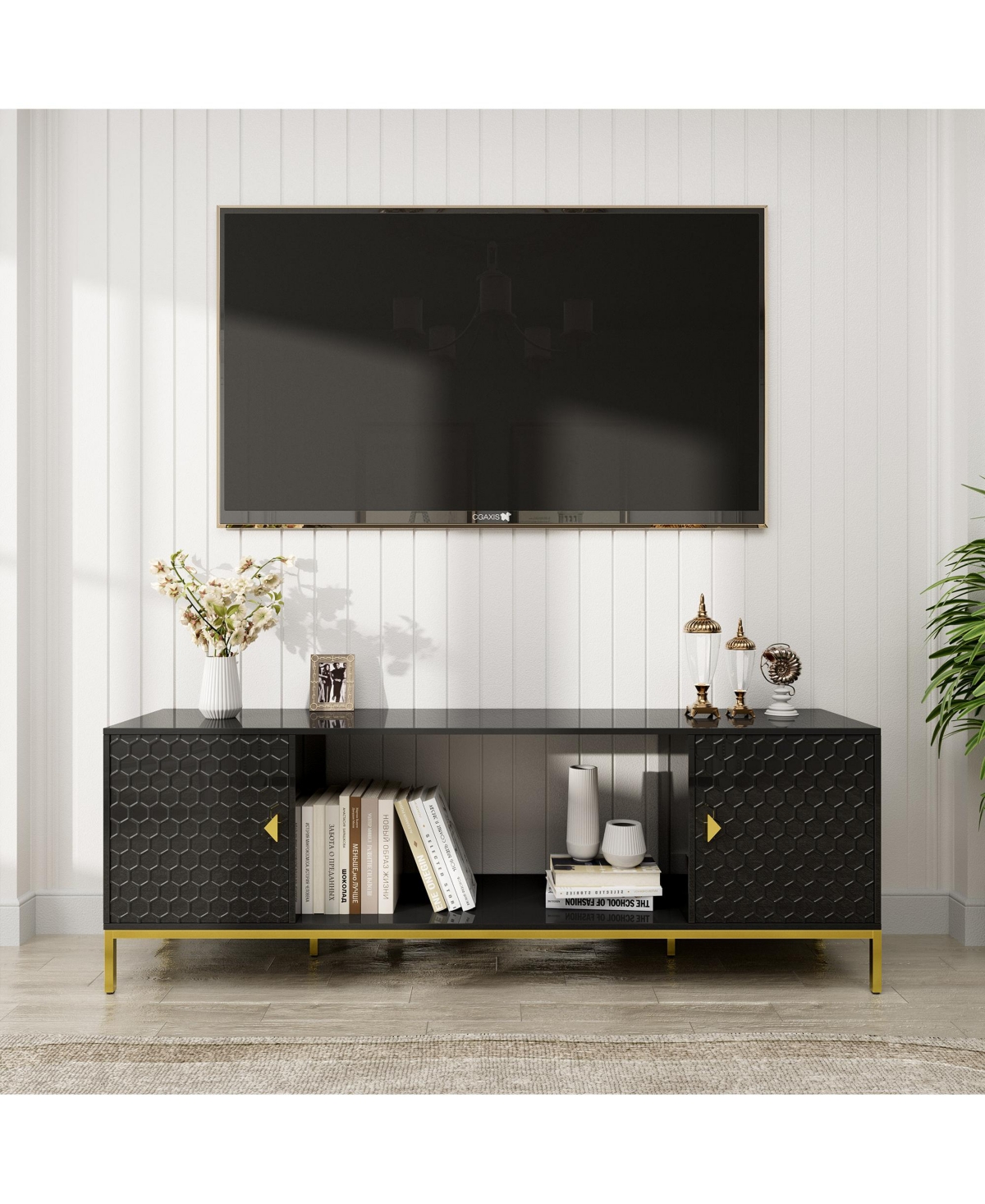 Flynama 70" Tv Stand with Cabinet Storage and Open Shelves
