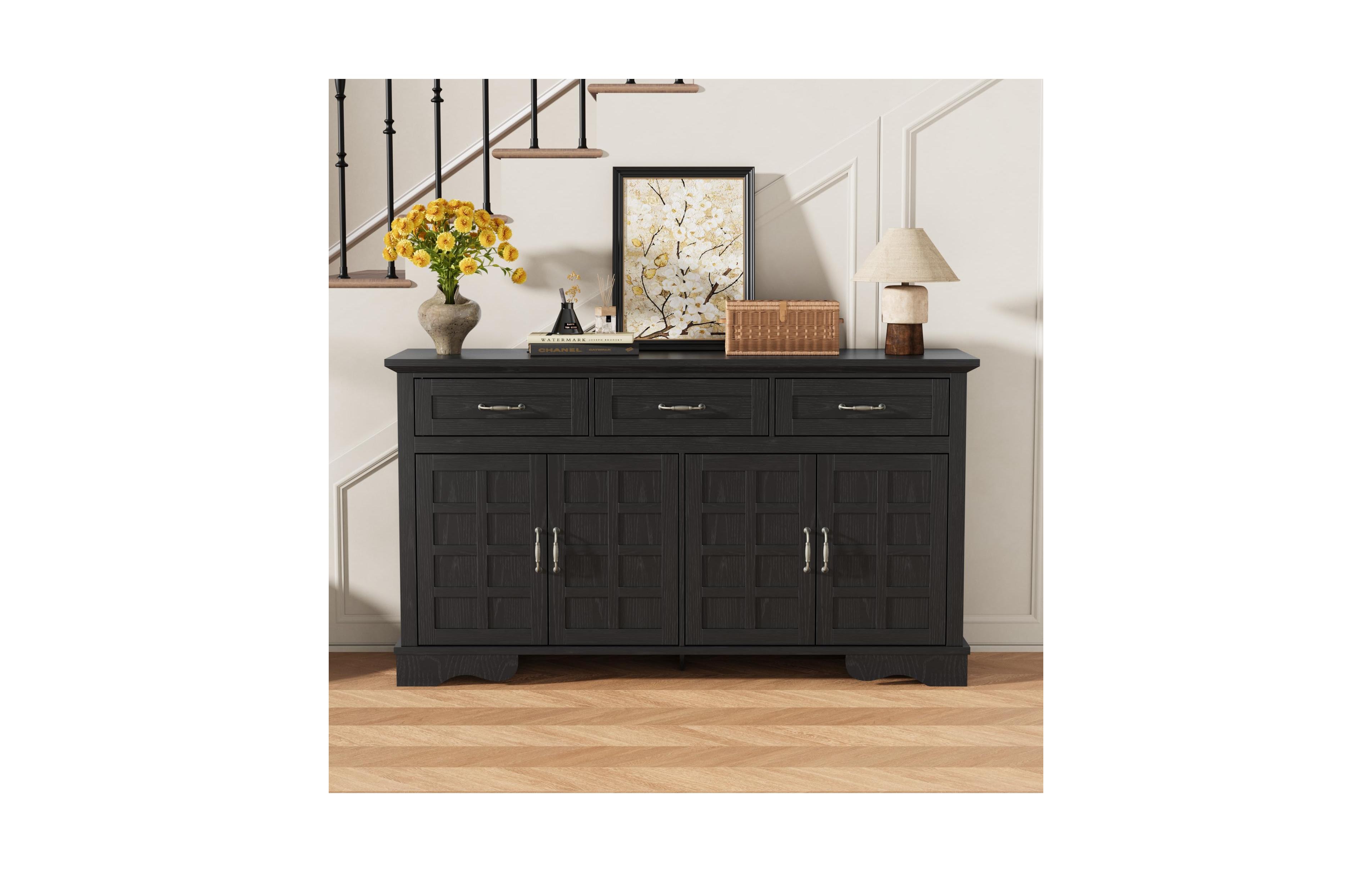 Sideboard Buffet Cabinet With Storage, Coffee Bar Cabinet, Farmhouse Table 4 Doors and 3 Drawers For Dining Room, Living Kitchen