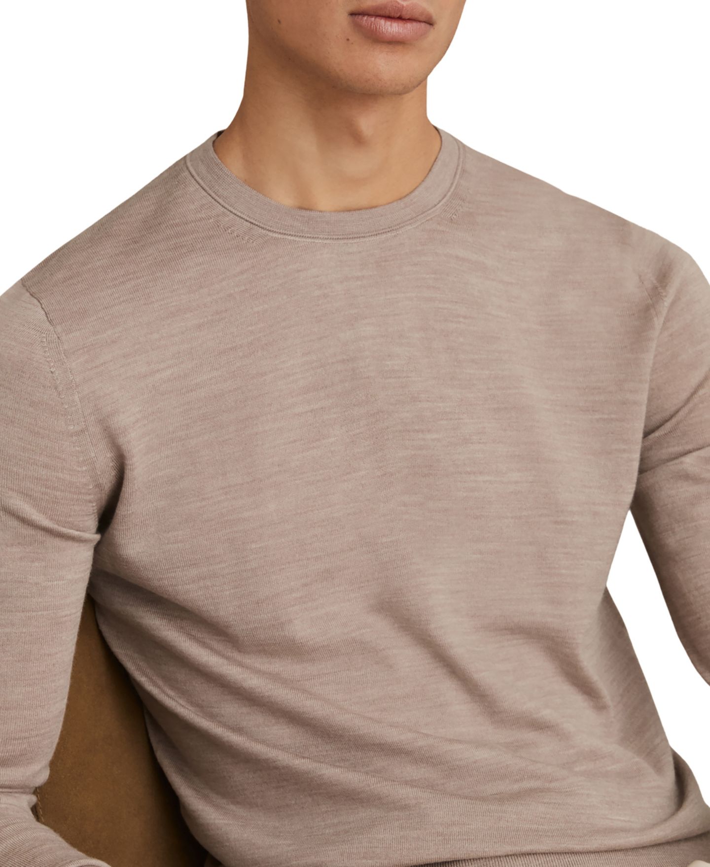 Мужской свитер Reiss Wessex из мериносовой шерсти с круглым вырезом и длинным рукавом, цвет: Пшеничный меланжевый — фото 5