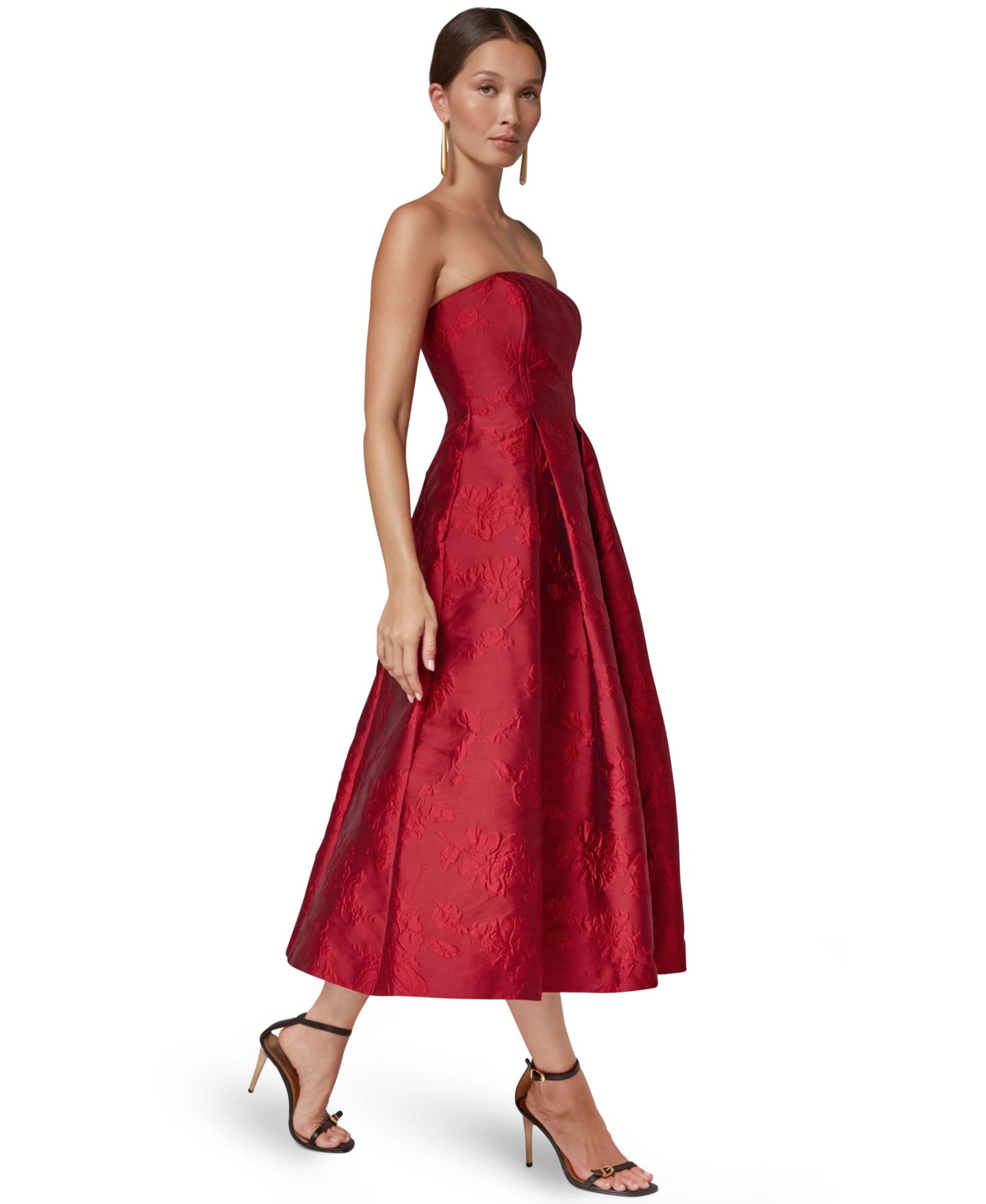 Женское платье Donna Karan New York Fit & Flare Strapless Floral-Print Midi, цвет: Красный — фото 2